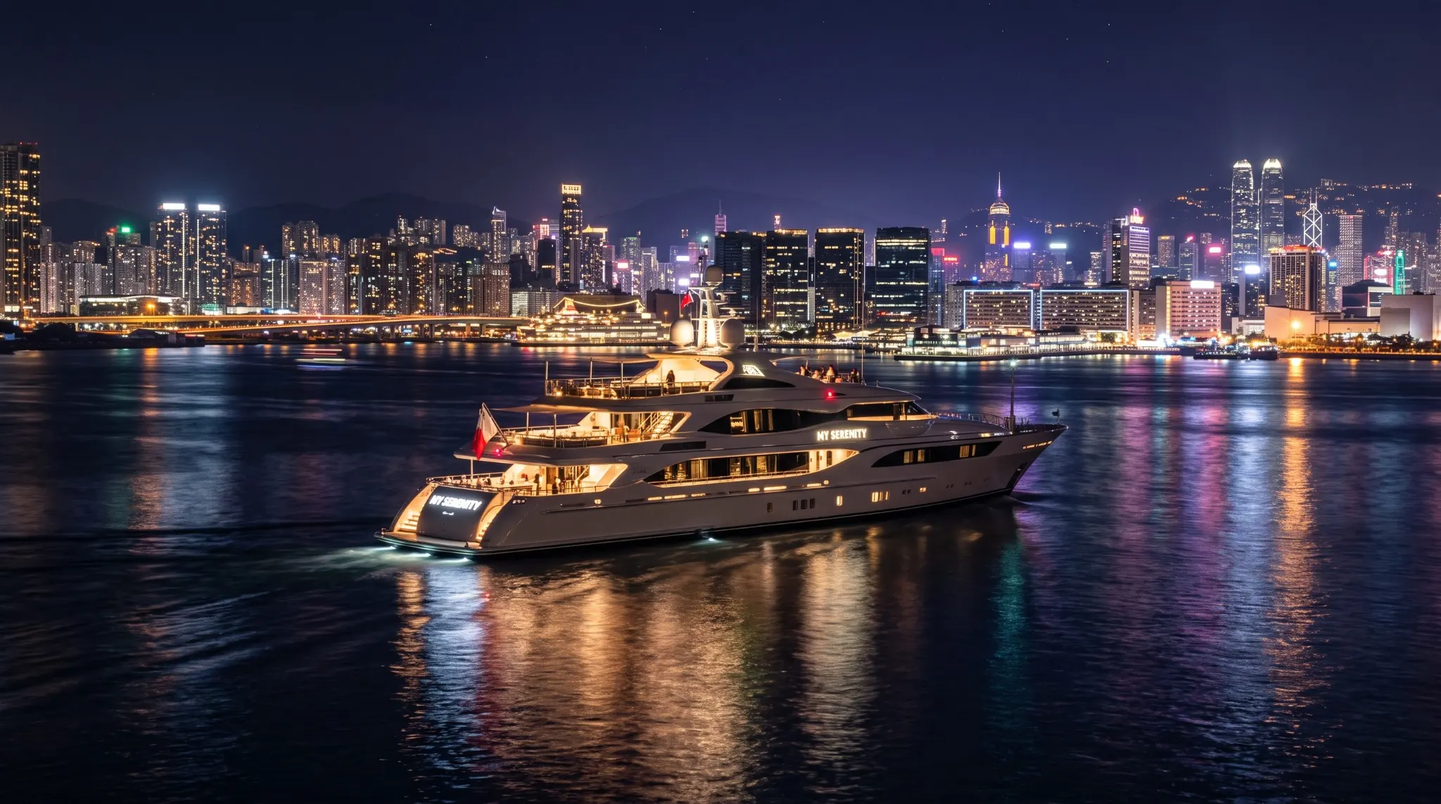 Luxury yacht near Dubai skyline